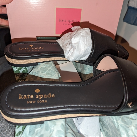 BNIB Kate Spade Palm Cove Black Leather Sandals - Picture 7 of 10